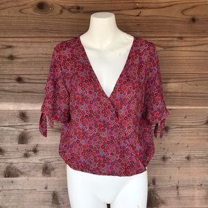 Soulmates Boho Faux Wrap Crop Top with Tie Sleeves Size XL